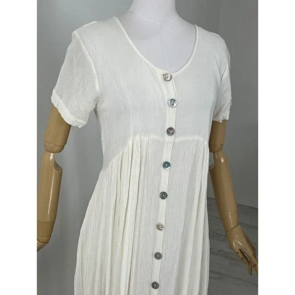 90s Button Front Maxi Tie Back Maxi Dress Grunge Pleated Fabric Size M - Picture 2 of 8